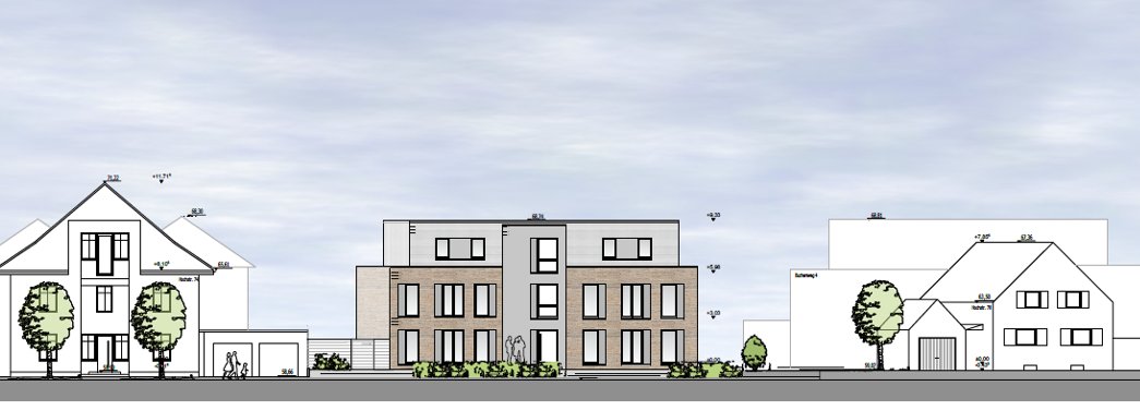 Straßenansicht der geplanten Mehrfamilienhäuser